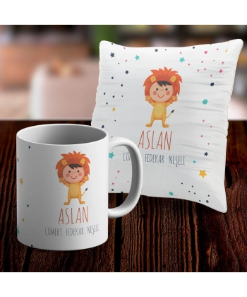 Aslan Tasarımlı Kupa ve Yastık Kılıfı Seti