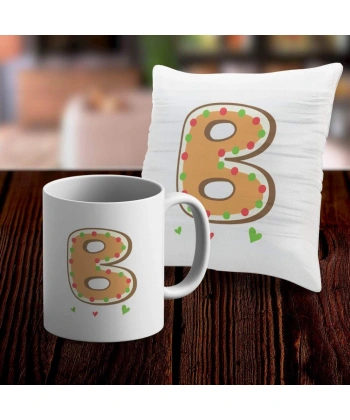 B Harfi Tasarımlı Kupa ve Yastık Kılıfı Hediye Seti