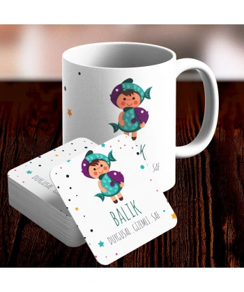 Balık Burcu Özel Sevimli Kupa ve Altlık Seti