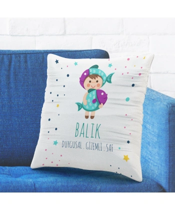 Balık Burcuna Özel Tasarımlı Sevimli Yastık Kılıfı