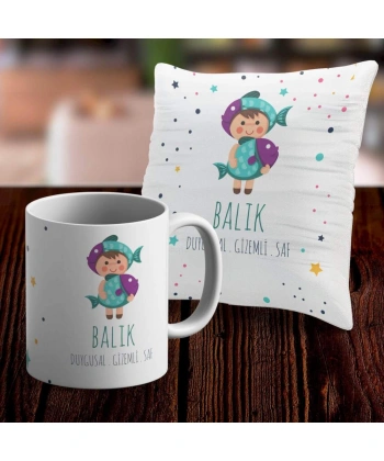 Balık Tasarımlı Sevimli Kupa ve Yastık Kılıfı Seti