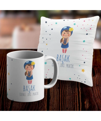 Başak Tasarımlı Sevimli Kupa ve Yastık Kılıfı Seti