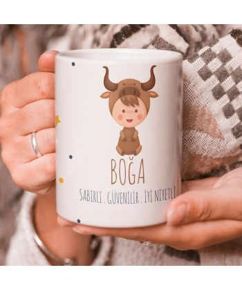 Boğa Burcu Özel Sevimli Beyaz Kupa Bardak