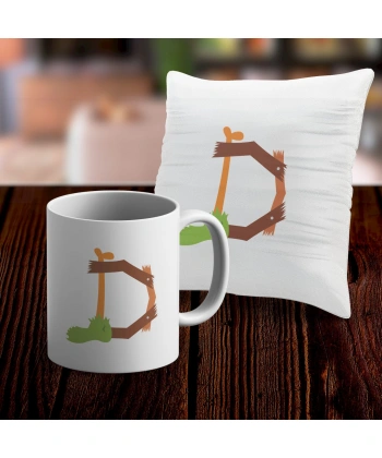 D Harfi Tasarımlı Kupa ve Yastık Kılıfı Hediye Seti