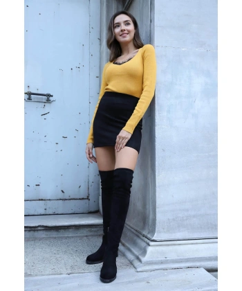 Dantel Detaylı Triko Bluz - HARDAL