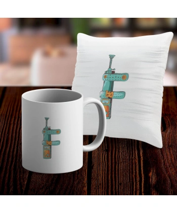 F Harfi Tasarımlı Kupa ve Yastık Kılıfı Hediye Seti