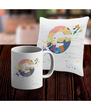 G Harfi Tasarımlı Kupa ve Yastık Kılıfı Hediye Seti