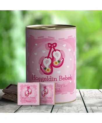 Hoşgeldin Bebek Çikolata Hediye Konservesi - Pembe