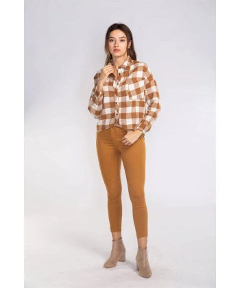 Kesik Uçlu Ekose Gömlek-TABA