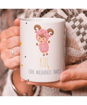 Koç Burcu Özel Sevimli Beyaz Kupa Bardak