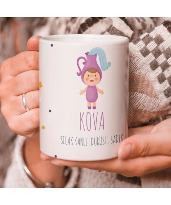 Kova Burcu Özel Sevimli Beyaz Kupa Bardak