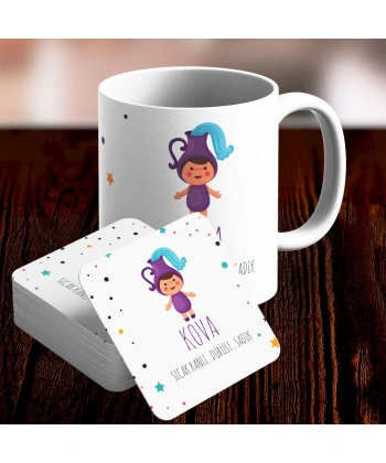 Kova Burcu Özel Sevimli Kupa ve Altlık Seti