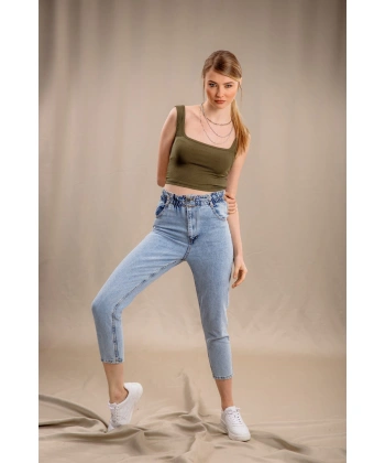 Lastik Detaylı Slim Fit Jeans - MAVİ