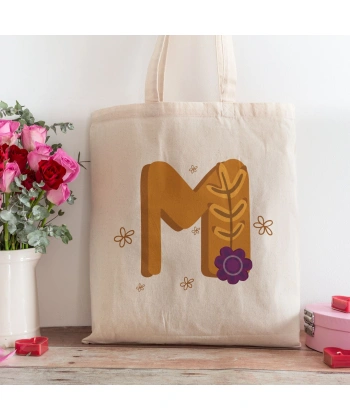 M Harfi Tasarımlı Alışveriş Plaj Bez Çanta