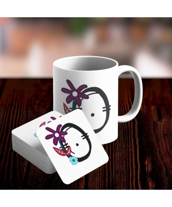 O Harfi Tasarımlı Kupa ve Bardak Altlığı Seti