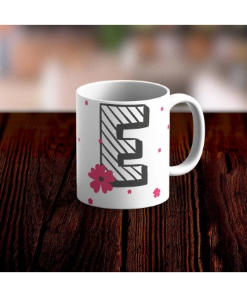 Özel Tasarım E Harfi Beyaz Kupa Bardak