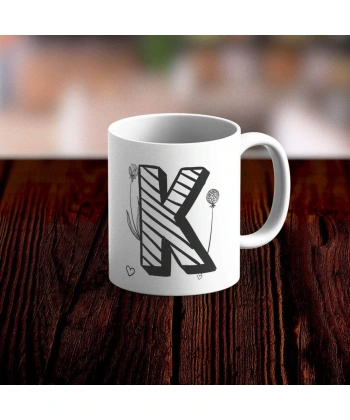 Özel Tasarım K Harfi Beyaz Kupa Bardak