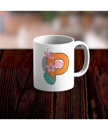 Özel Tasarım P Harfi Beyaz Kupa Bardak