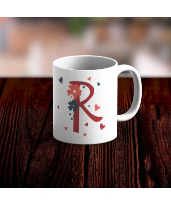 Özel Tasarım R Harfi Beyaz Kupa Bardak