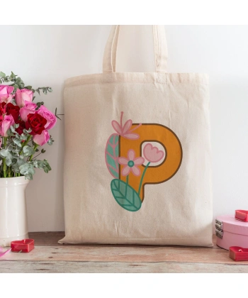 P Harfi Tasarımlı Alışveriş Plaj Bez Çanta