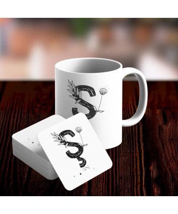 Ş Harfi Tasarımlı Kupa ve Bardak Altlığı Seti