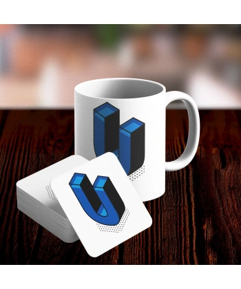 U Harfi Tasarımlı Kupa ve Bardak Altlığı Seti