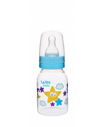 Wee Baby Silikon Uçlu Desenli PP Biberon 125 cc - Mavi
