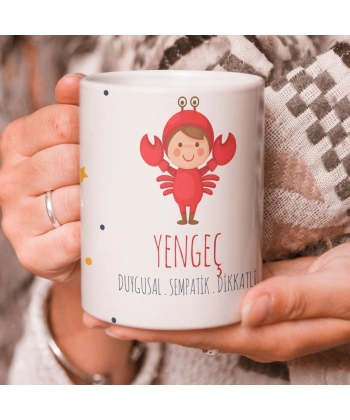 Yengeç Burcu Özel Sevimli Beyaz Kupa Bardak