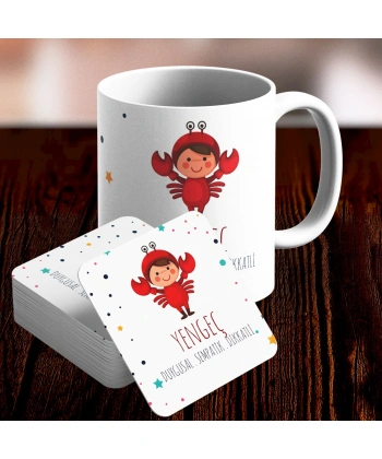 Yengeç Burcu Özel Sevimli Kupa ve Altlık Seti