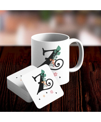 Z Harfi Tasarımlı Kupa ve Bardak Altlığı Seti