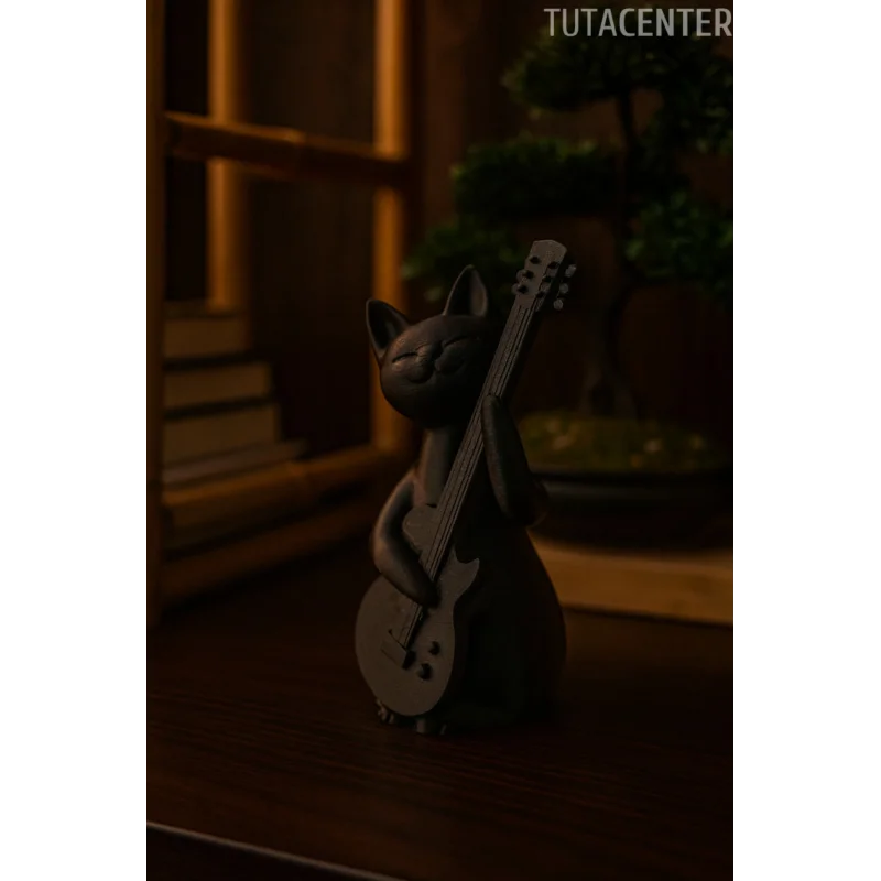 Gitar Çalan Kedi Biblo Modern Biblo 15CM Plastik ( Rockstar Kedi Biblo )