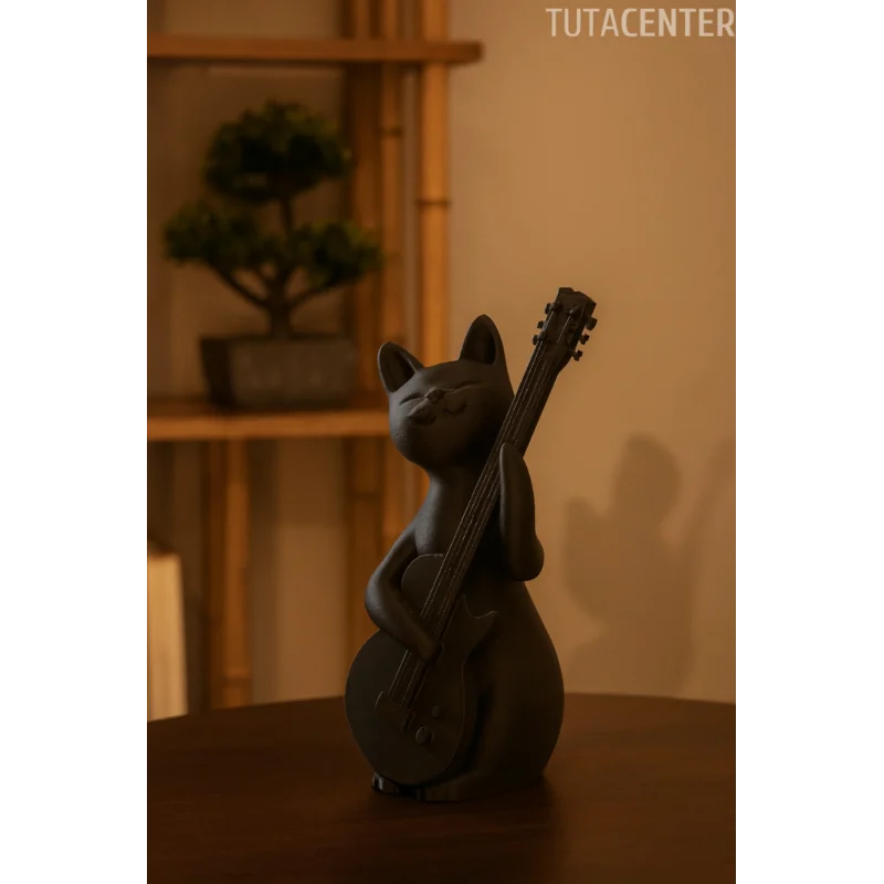 Gitar Çalan Kedi Biblo Modern Biblo 15CM Plastik ( Rockstar Kedi Biblo )