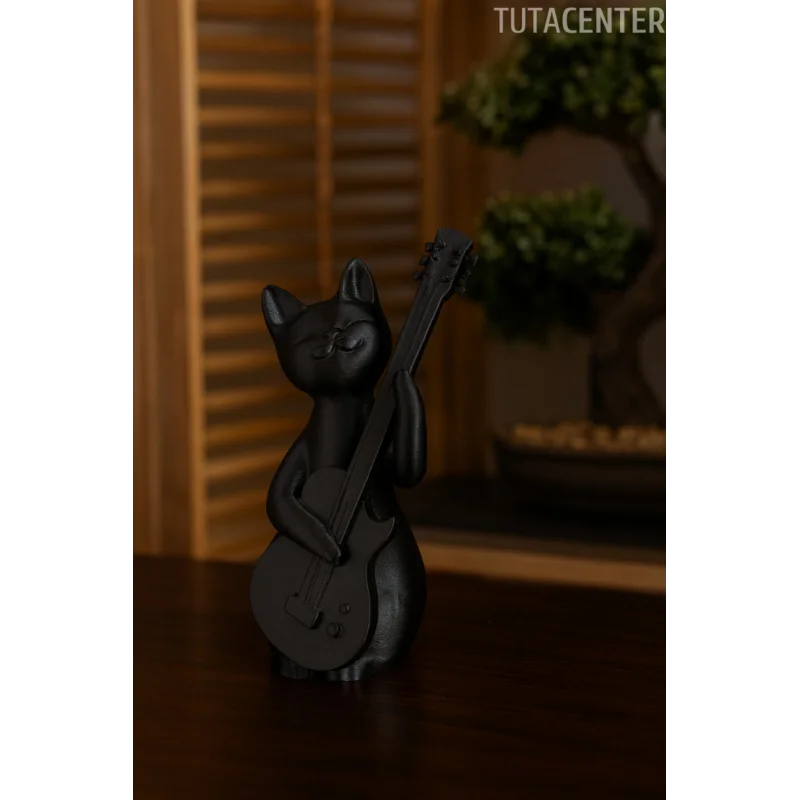 Gitar Çalan Kedi Biblo Modern Biblo 15CM Plastik ( Rockstar Kedi Biblo )