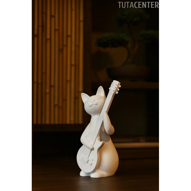 Gitar Çalan Kedi Biblo Modern Biblo 15CM Plastik ( Rockstar Kedi Biblo )