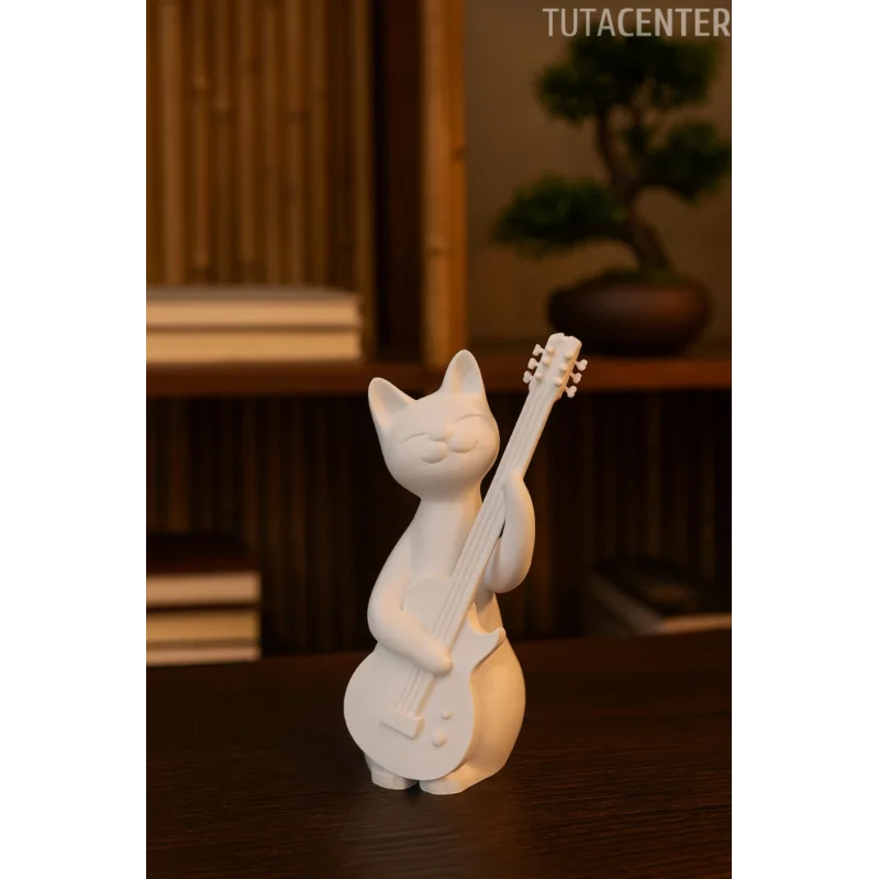 Gitar Çalan Kedi Biblo Modern Biblo 15CM Plastik ( Rockstar Kedi Biblo )