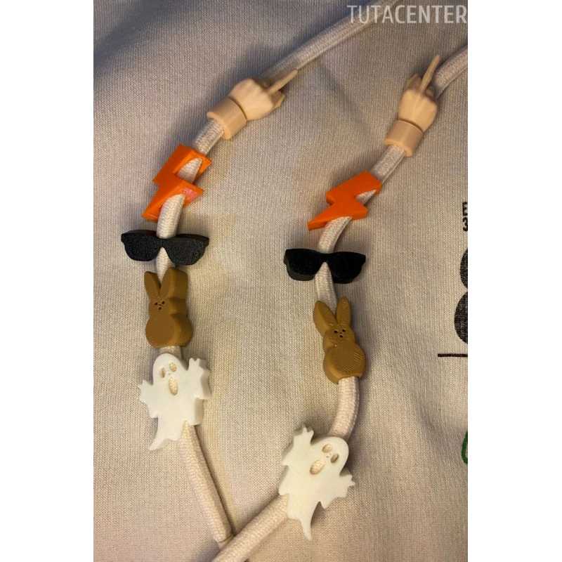 Yıldırım, Hayalet, Gözlük, Orta parmak, Playboy Tavşan Şekilli Bağcık İp Süsü 10 ADET Karışık Set
