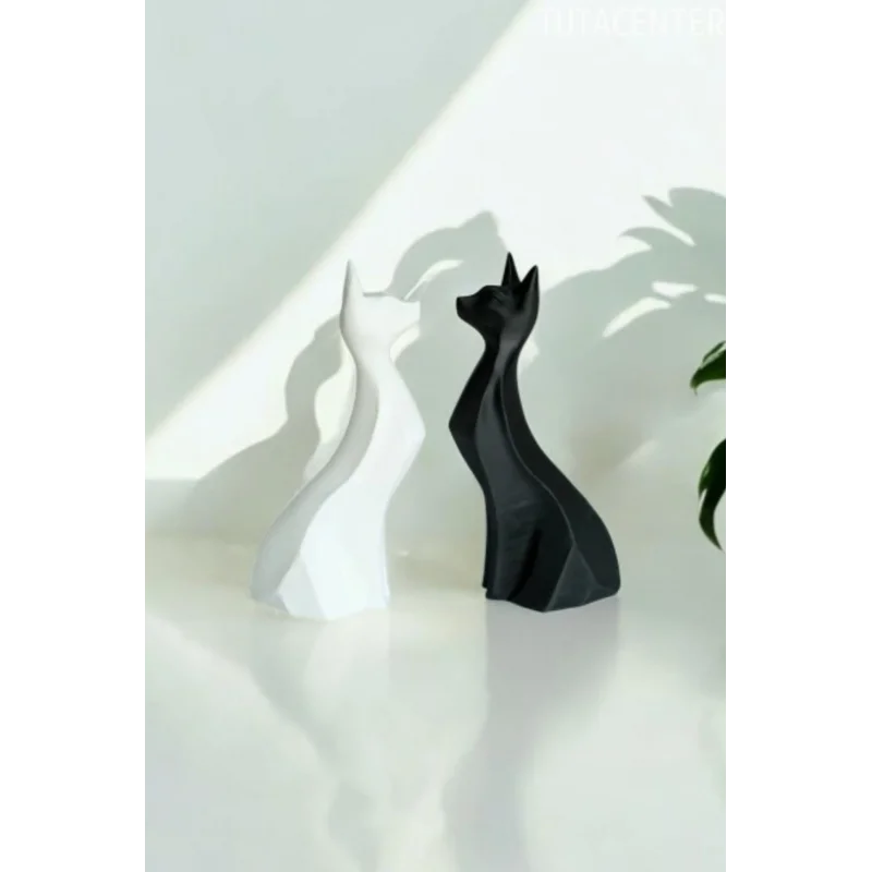 İkili Aşık Kediler Biblo - Dekoratif İkili Kedi Figürü Modern