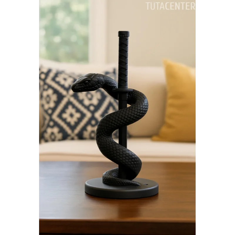 Katanaya Sarılı Yılan Biblosu, Dekoratif Katanaya Sarılı Kobra Aksesuarı 14cm