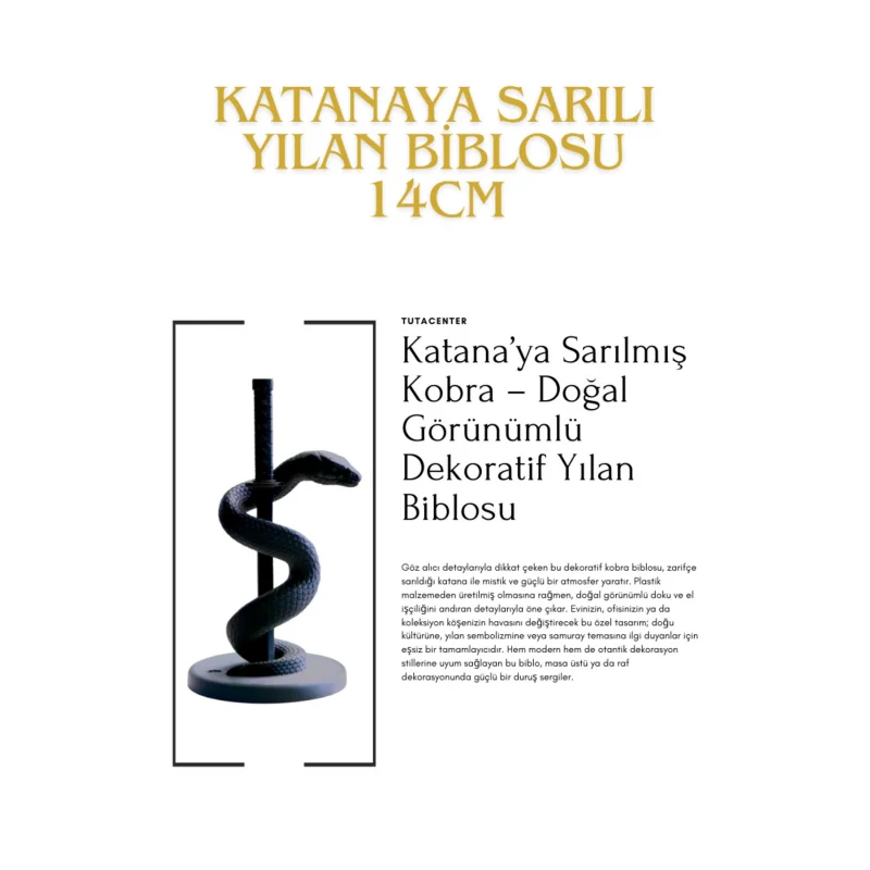 Katanaya Sarılı Yılan Biblosu, Dekoratif Katanaya Sarılı Kobra Aksesuarı 14cm