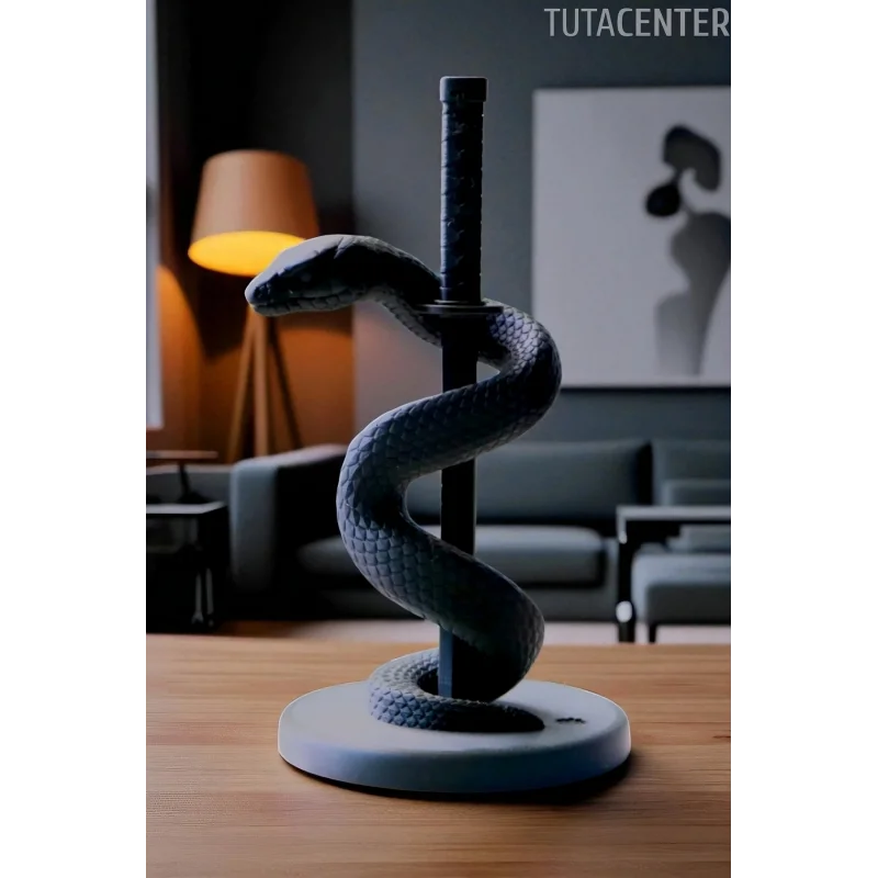 Katanaya Sarılı Yılan Biblosu, Dekoratif Katanaya Sarılı Kobra Aksesuarı 14cm