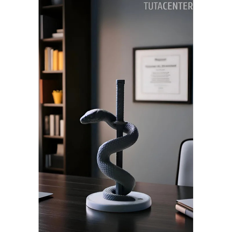 Katanaya Sarılı Yılan Biblosu, Dekoratif Katanaya Sarılı Kobra Aksesuarı 14cm