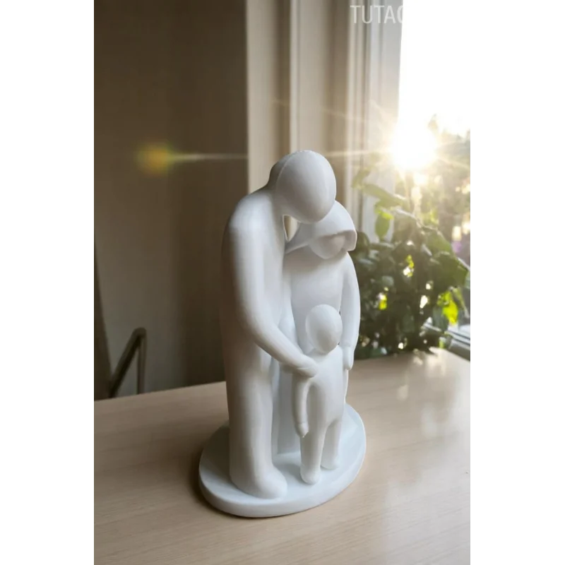 Ebeveynler ve 1 Çocuk Figürü, Aile Figürlü Biblo 10CM ( Dekoratif Anne ve Baba, 1 Çocuk Biblo )