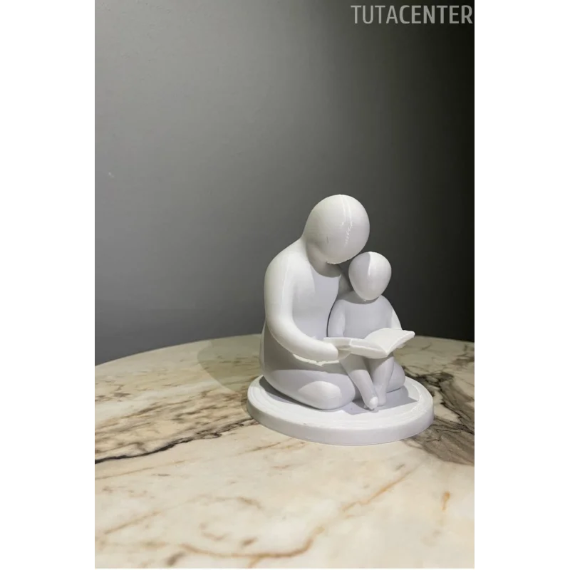 Baba Ve Çocuk Birlikte Kitap Okumak Dekoratif Biblo Baba Sevgisi Figür