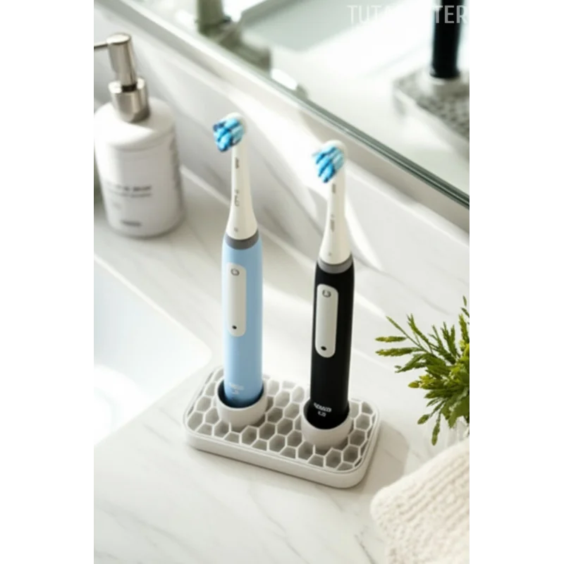 Tahliyeli Elektrikli Diş Fırçası Tutucu (Şarjlı Diş Fırçası Tutucu Stand 2 Bölmeli)