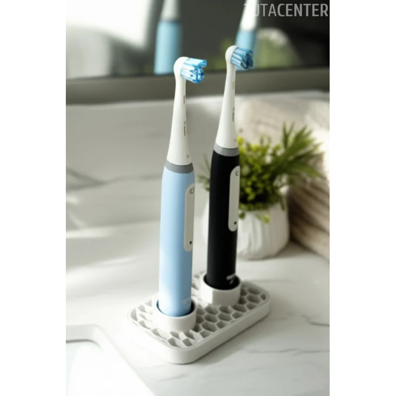 Tahliyeli Elektrikli Diş Fırçası Tutucu (Şarjlı Diş Fırçası Tutucu Stand 2 Bölmeli)