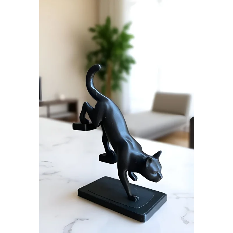 SİNSİ KEDİ BİBLO, DEKORATİF MERDİVENDEN İNEN KEDİ FİGÜRÜ, HAYVAN BİBLO