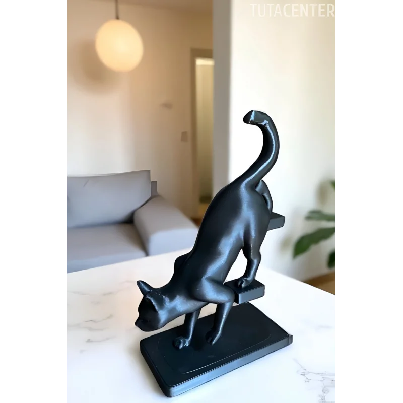 SİNSİ KEDİ BİBLO, DEKORATİF MERDİVENDEN İNEN KEDİ FİGÜRÜ, HAYVAN BİBLO