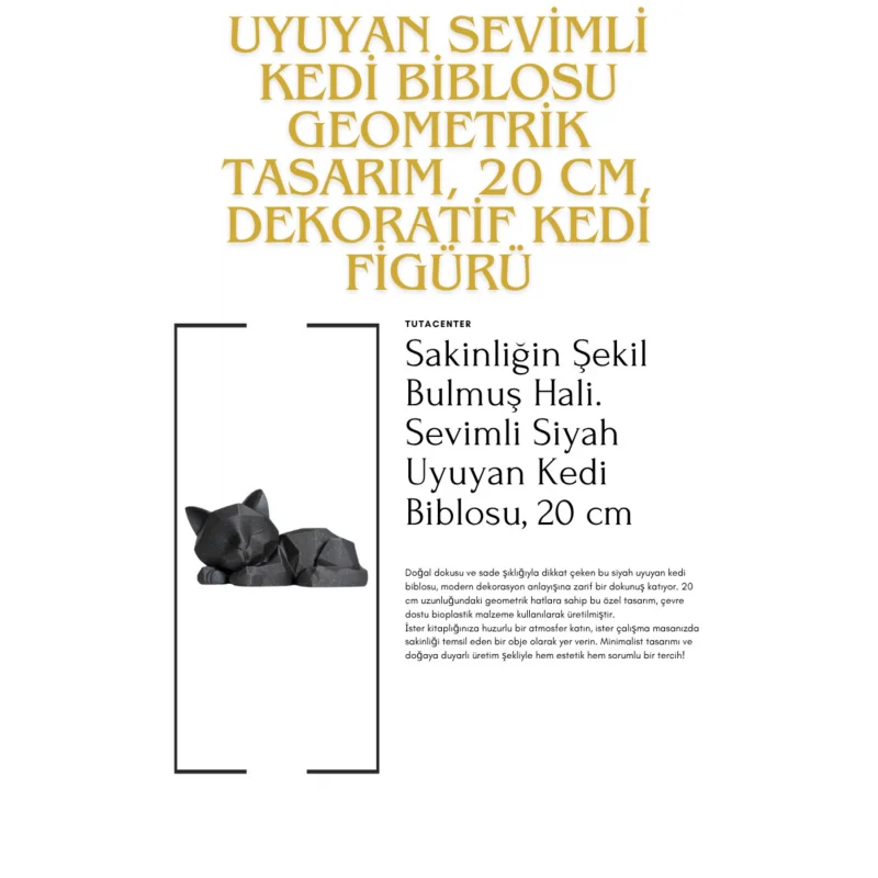 Uyuyan Sevimli Kedi Biblosu – Geometrik Tasarım, 20 cm, Dekoratif Kedi Figürü
