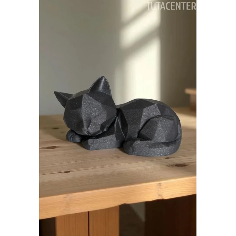 Uyuyan Sevimli Kedi Biblosu – Geometrik Tasarım, 20 cm, Dekoratif Kedi Figürü