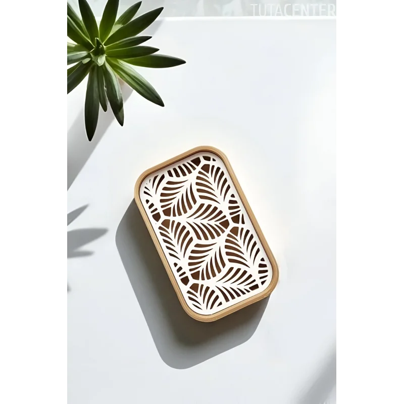 Palmiye Yaprağı Desenli Plastik Sabunluk – Açık Kahverengi Beyaz Renkli, Şık Banyo Aksesuarı